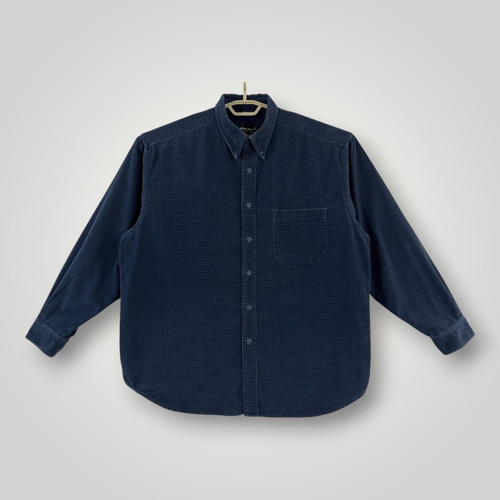Eddie Bauer Corduroy Shirt Mens XL Blue Check Cotton‎ Button Down
